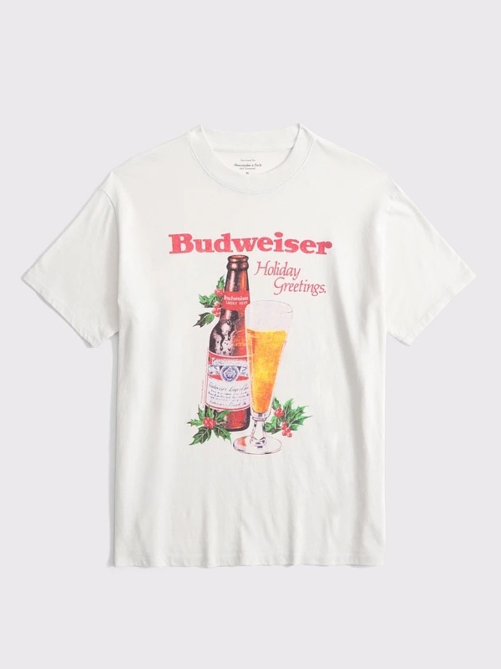 Budweiser White Holiday Graphic Tee with Red Logo
